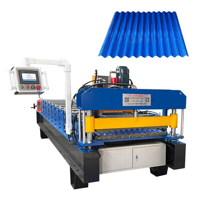 Máquina de moldagem de rolos de corte hidráulico controlada por PLC para chapas de telhado onduladas a 8-12 m/min