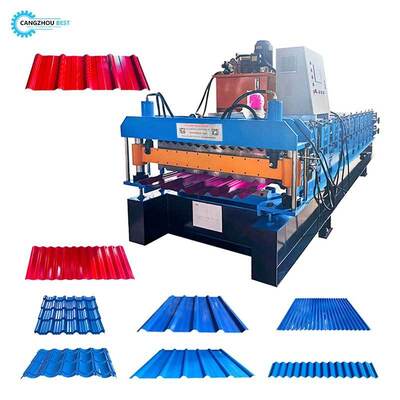 Máquina formadora de rolos de camada dupla para painéis de telhado e parede Máquina formadora de aço colorida de dupla camada multifuncional