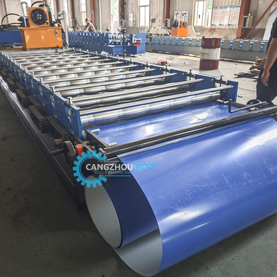 Color Steel PLC Control Pressão e corte hidráulico Zee Roof Tile Roll Forming Machine
