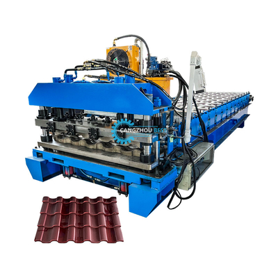 Construção de telhados de azulejos de longa duração 22 passos Rollers Roof Tile Roll Forming Machine com Cr12 Blade