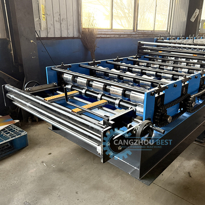 Máquina de moldagem de rolos para fabricação de perfis de aço de camada dupla trapezoidal ondulada